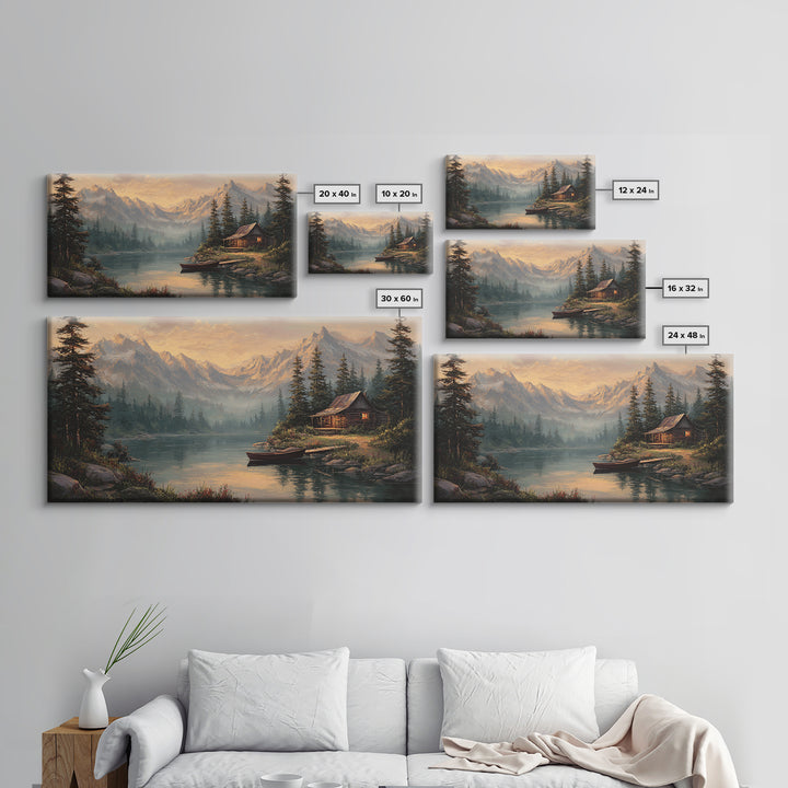 Peaceful Lake Cabin Landscape Canvas Print Quiet Rustic Wall Art Home Decor Tranquil Nature Scene
