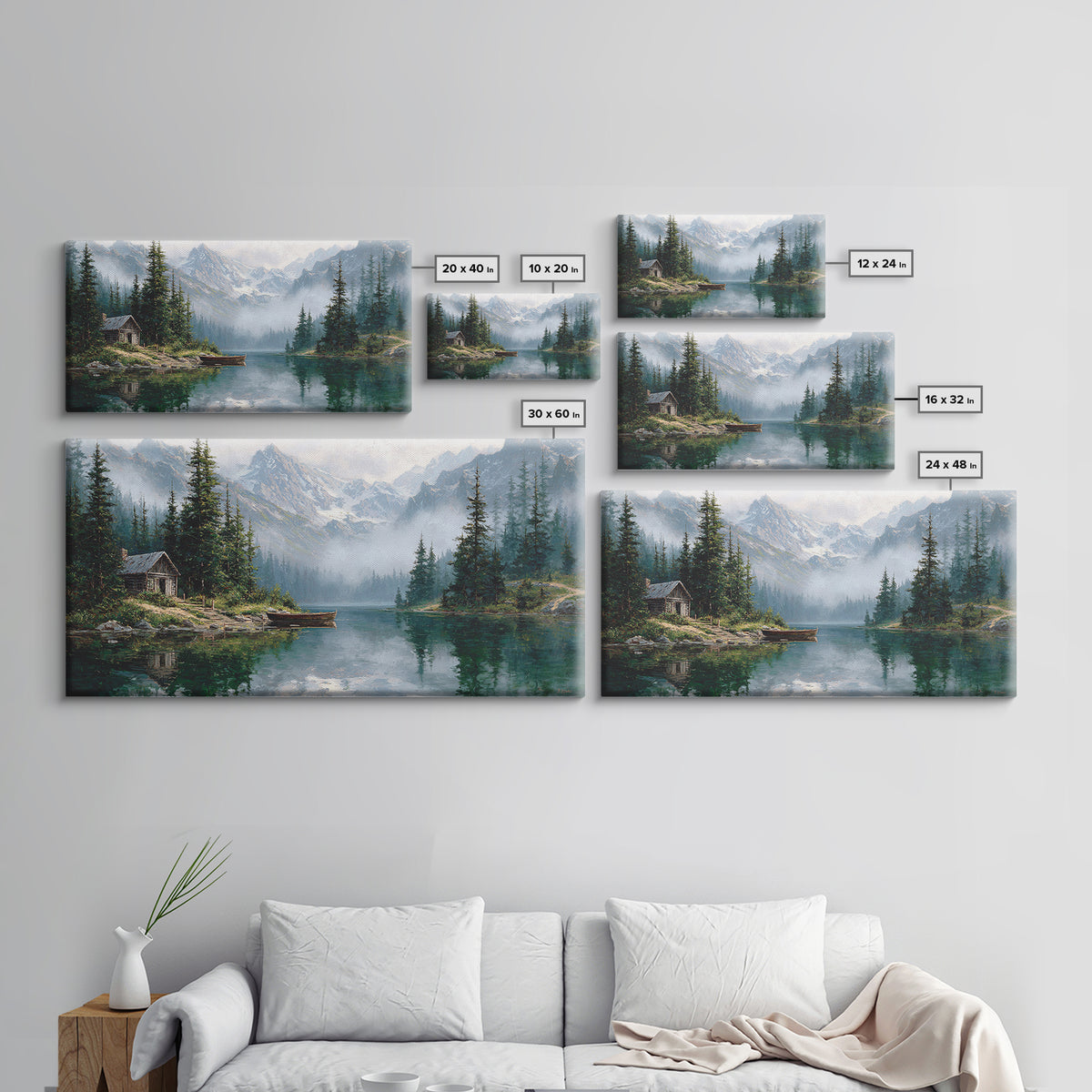 Serene Lake And Mountain Landscape Painting Canvas Print Large Wall Art Rustic Home Decor Nature Wall Art Framed Canvas Print