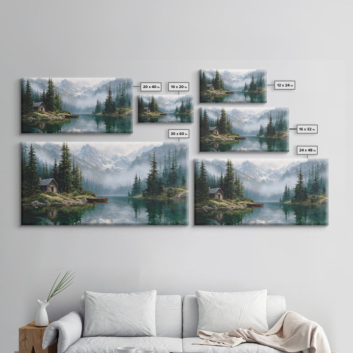 Serene Lake And Mountain Landscape Painting Canvas Print Large Wall Art Rustic Home Decor Nature Wall Art Framed Canvas Print