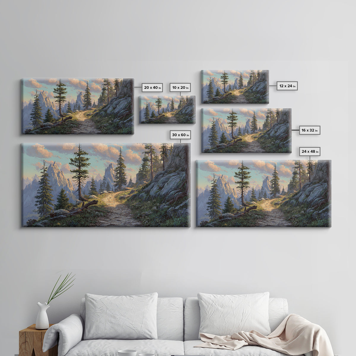 Mountain Landscape With Pine Trees And Rocky Path Scenic Nature Wall Art Framed Canvas Print For Living Room Decor