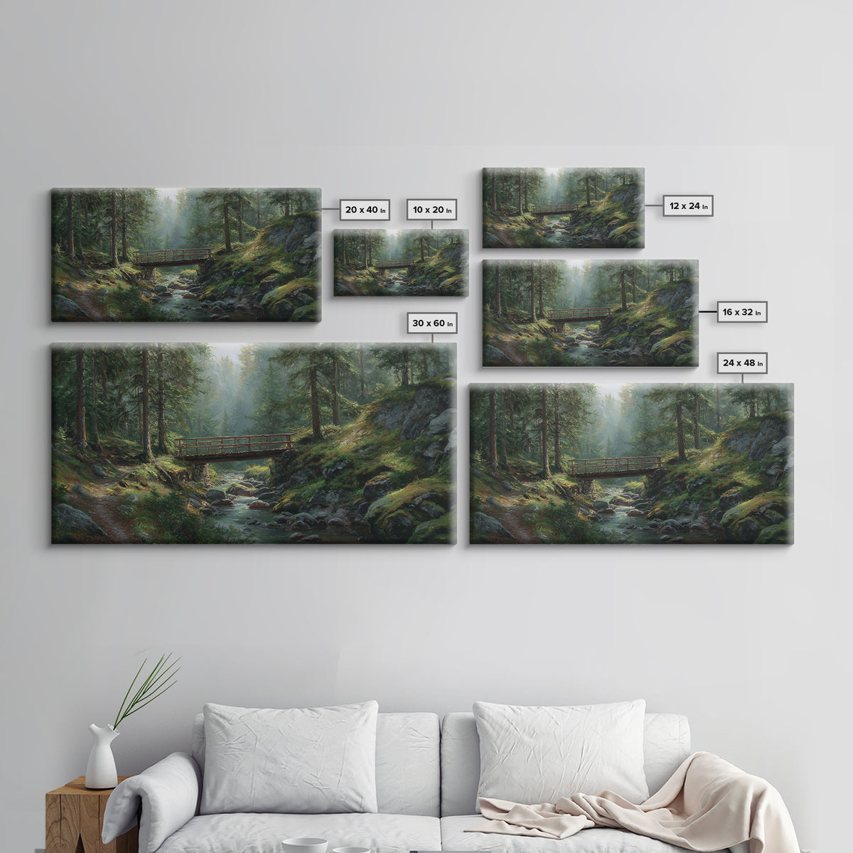 Peaceful Forest Stream Scenic Landscape Painting Large Wall Art Framed Canvas Print Rustic Nature Wall Decor For Living Room Bedroom