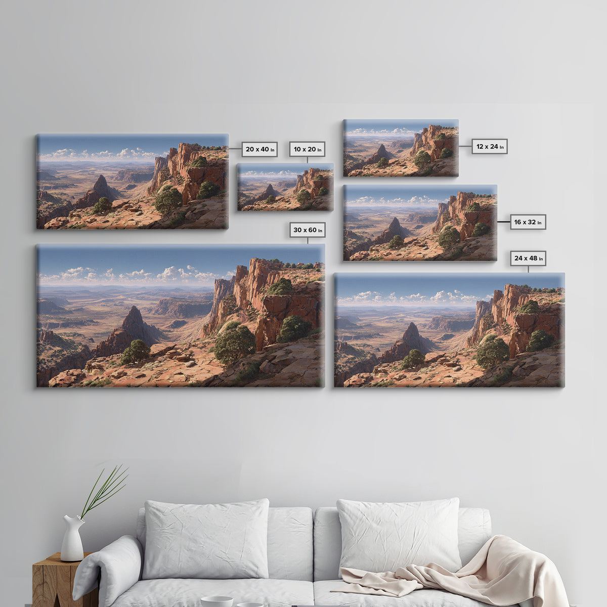 Stunning Desert Canyon Landscape Wall Art With Rocky Cliffs And Expansive View Framed Canvas Print For Home Decor
