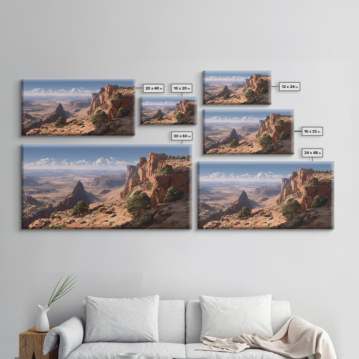 Stunning Desert Canyon Landscape Wall Art With Rocky Cliffs And Expansive View Framed Canvas Print For Home Decor