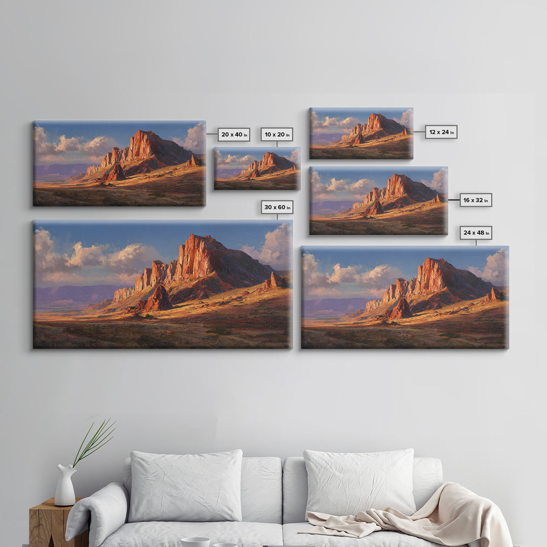 Warm Autumnal Mountain Landscape Oil Painting With Trees And Bridge Cozy Rustic Wall Art Framed Canvas