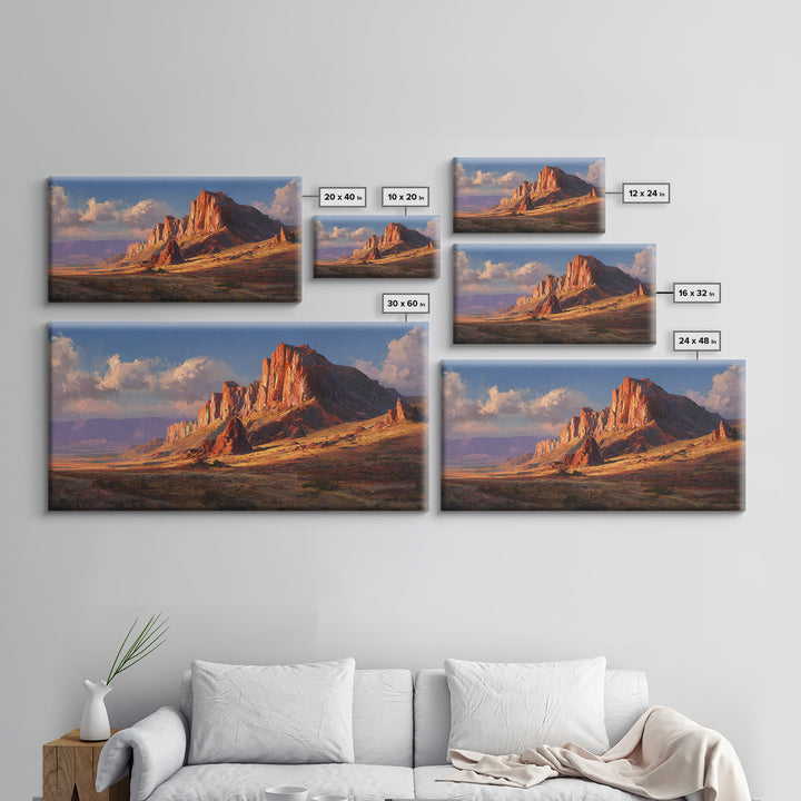 Warm Autumnal Mountain Landscape Oil Painting With Trees And Bridge Cozy Rustic Wall Art Framed Canvas
