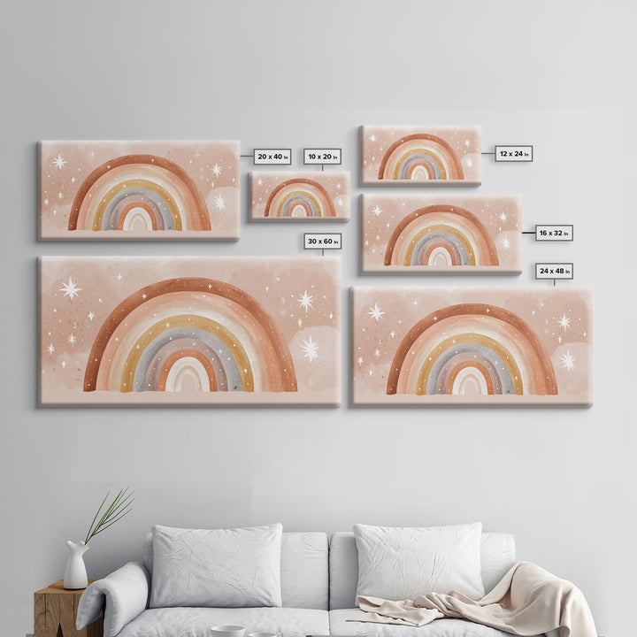 Starry Watercolor Rainbow Wall Art, Pastel Nursery Decor, Kids Room Wall Art, Boho Prints, Baby Shower Gift, Framed Canvas Print