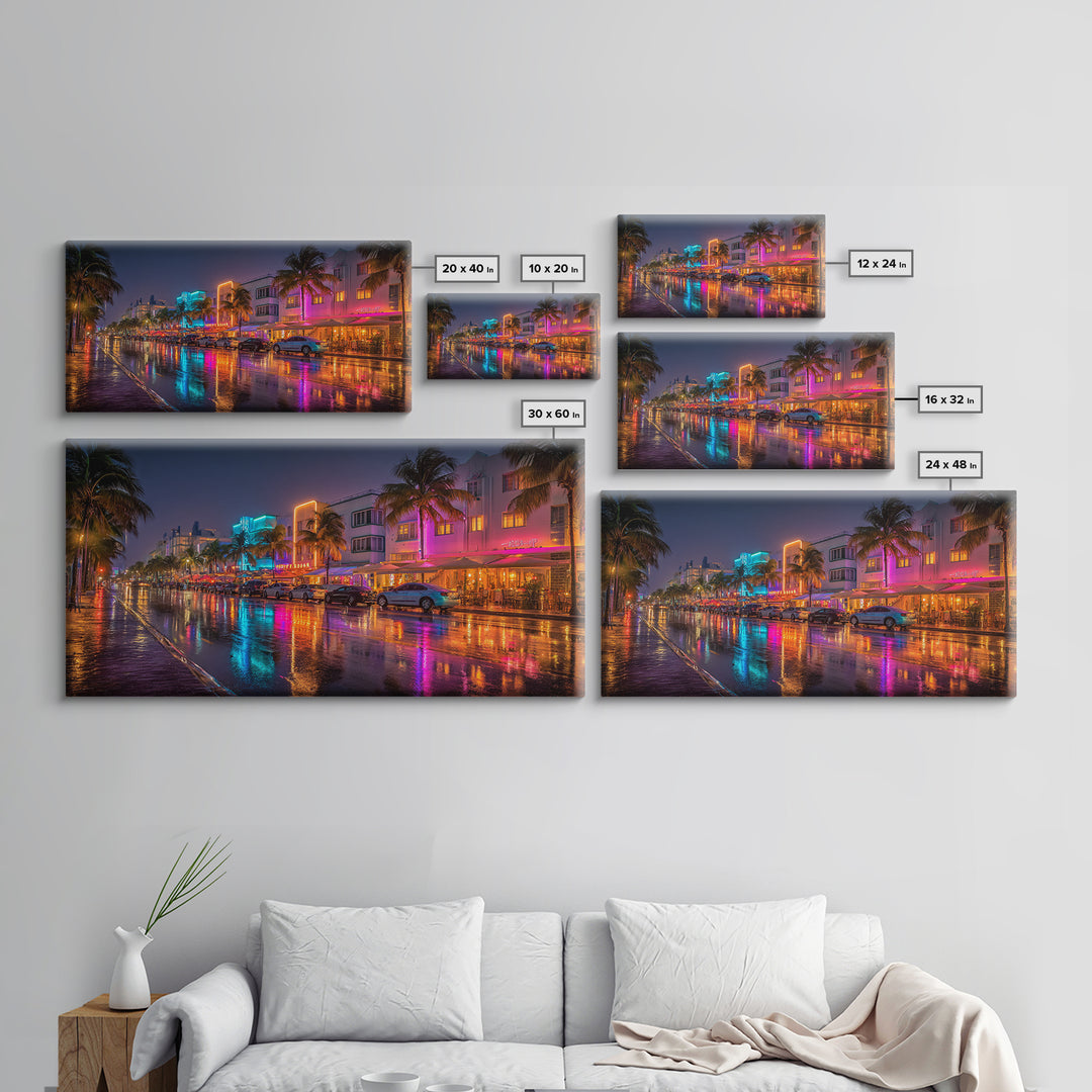 Neon City Night Street Scene Vibrant Urban Wall Art Canvas Print Modern Home Decor Living Room Art