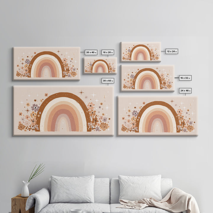 Floral Neutral Rainbow Wall Art, Boho Nursery Decor, Girls Room Decor, Whimsical Wall Art, Baby Girl Nursery, Canvas Print