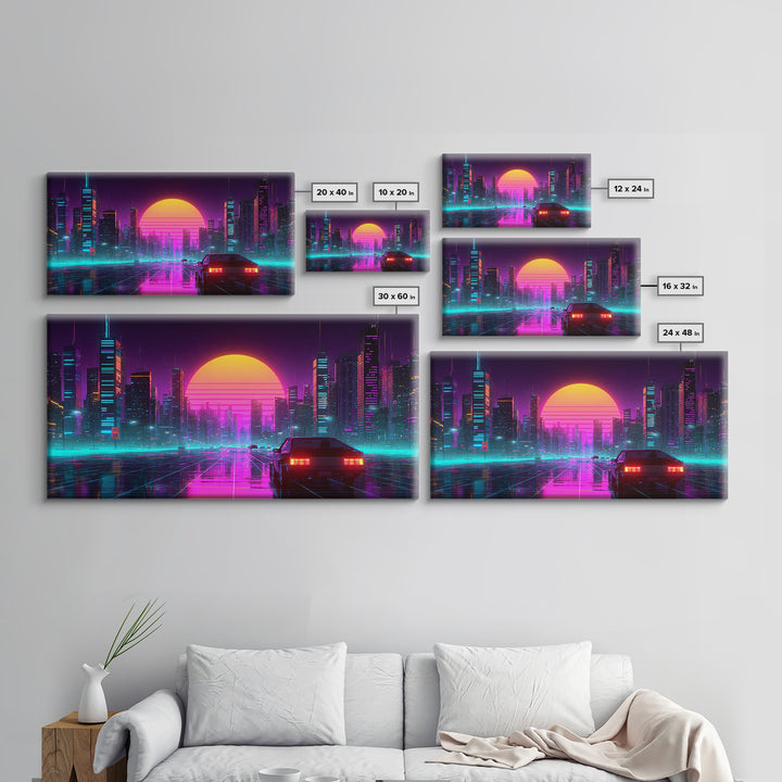 Vibrant Futuristic Cityscape Neon Lights Digital Artwork Modern Wall Art Canvas Print For Urban Living Room Decor