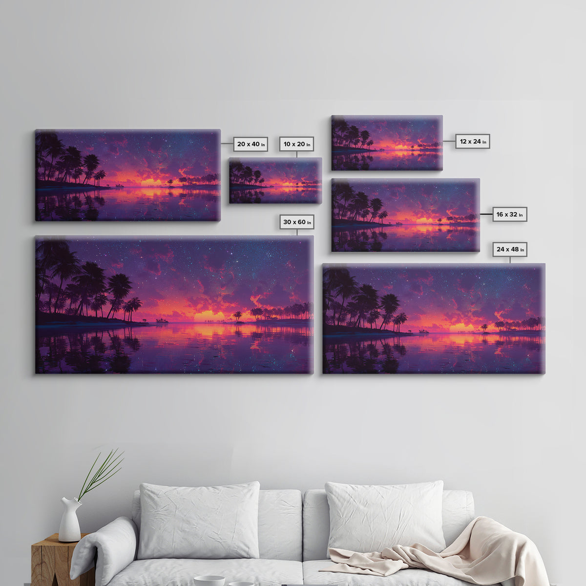 Tropical Sunset Beach With Palm Trees Landscape Painting Canvas Print For Coastal Wall Art