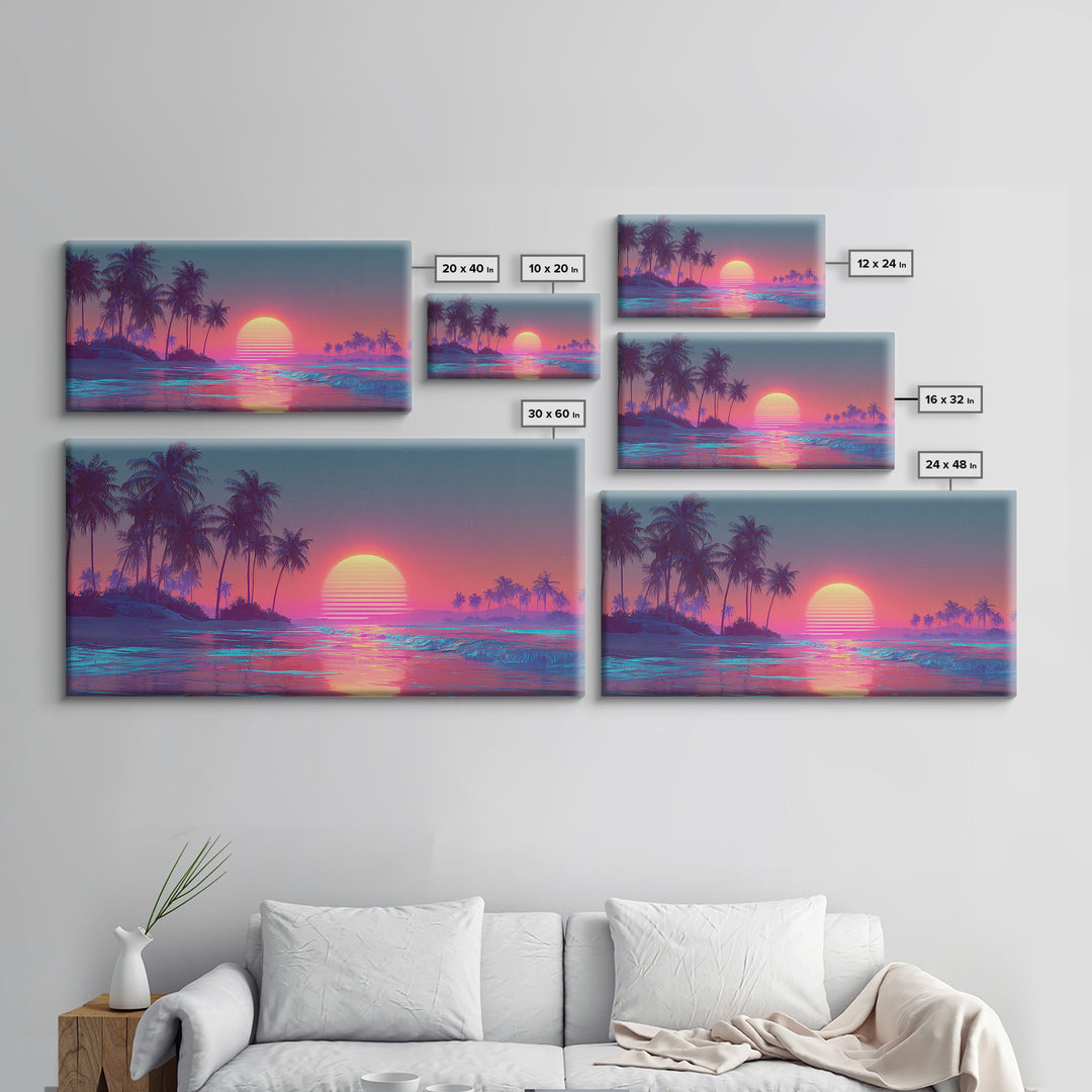 Pink And Blue Vibrant Tropical Beach Sunset With Palm Trees Coastal Wall Art Canvas Print Modern Boho Home Decor For Living Room Or Bedroom