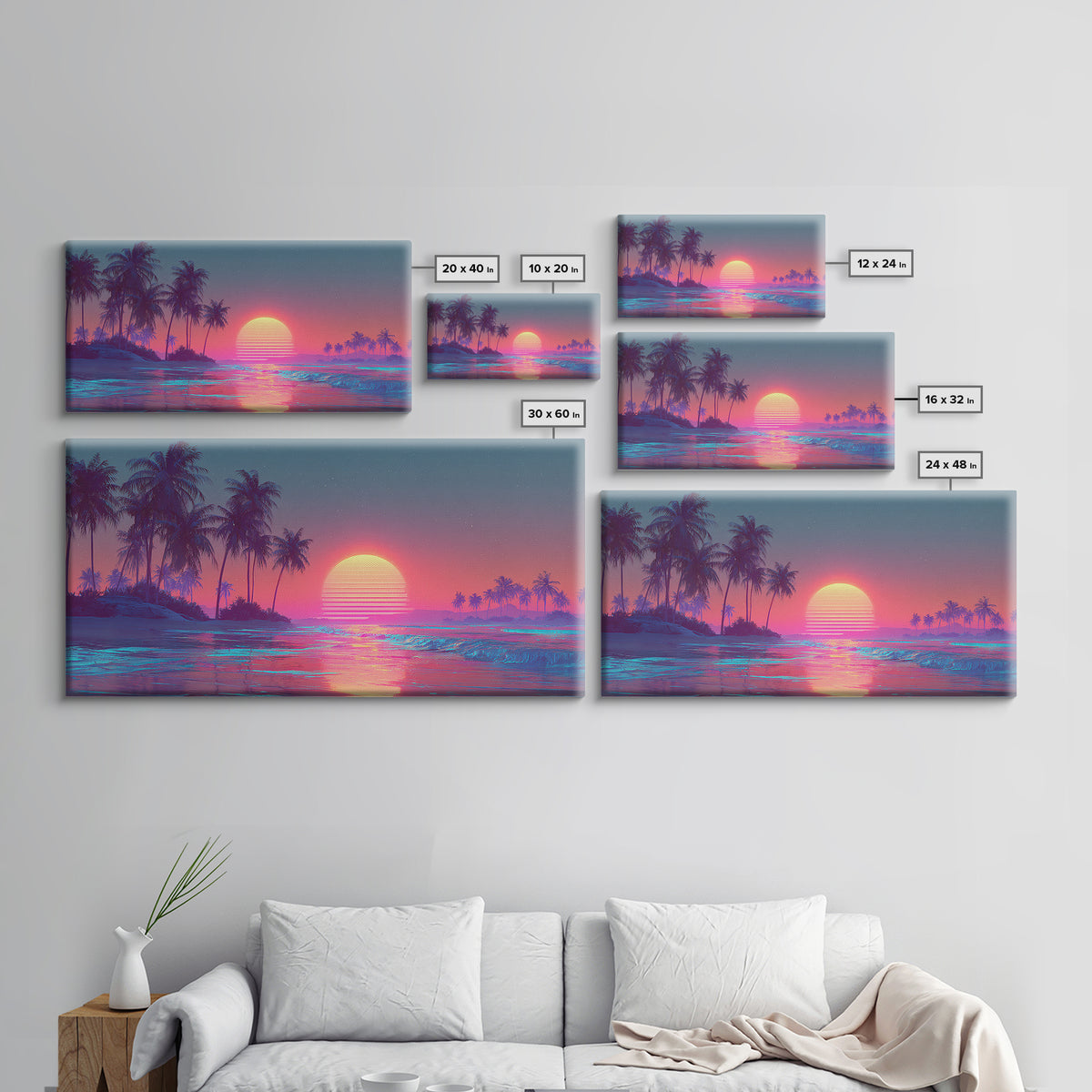 Pink And Blue Vibrant Tropical Beach Sunset With Palm Trees Coastal Wall Art Canvas Print Modern Boho Home Decor For Living Room Or Bedroom