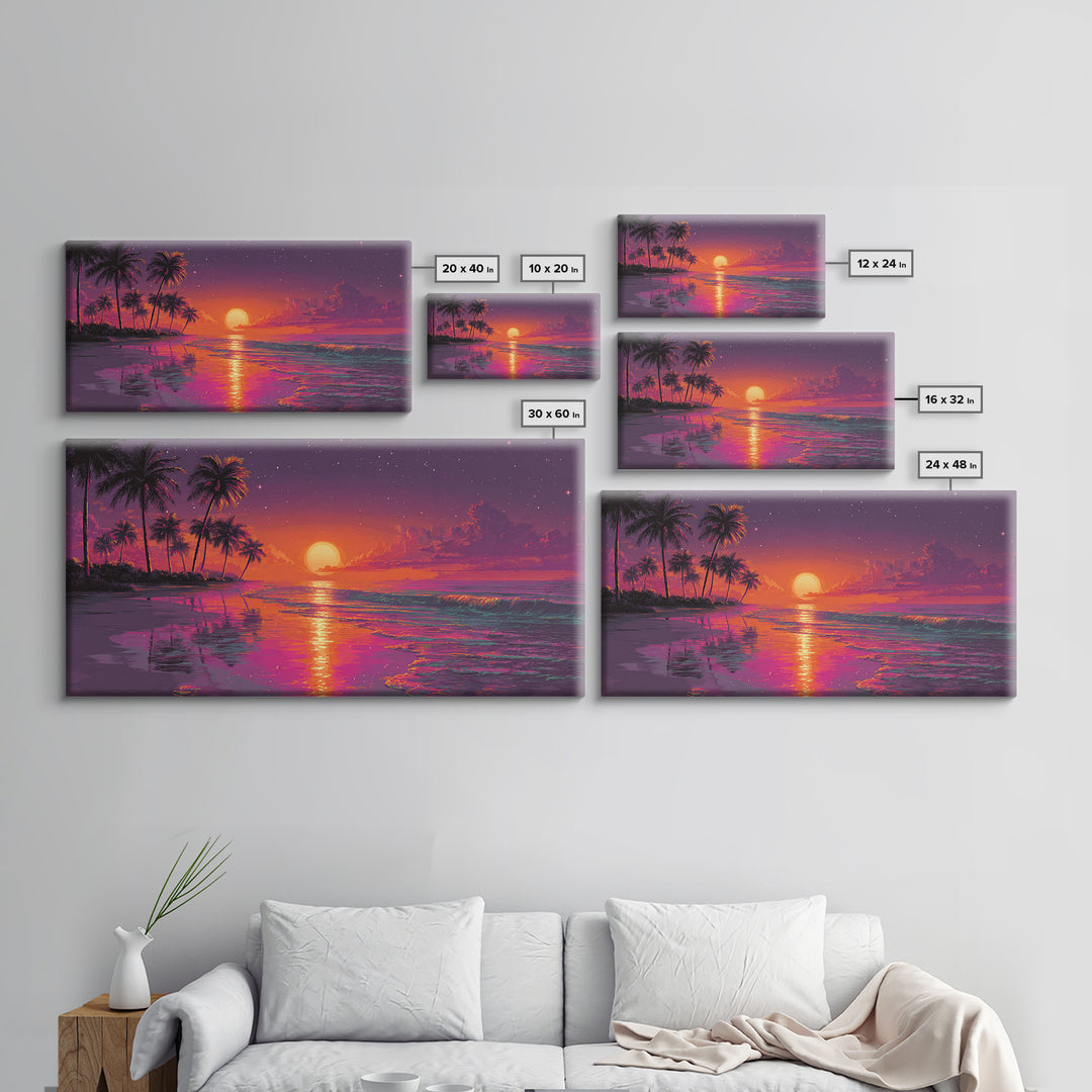 Vibrant Abstract Landscape With Neon Sunset And Mountains Canvas Print Modern Wall Art Contemporary Decor Living Room Art