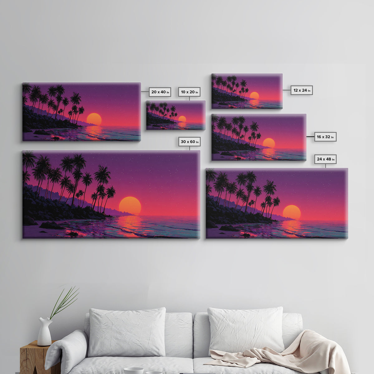 Vivid Tropical Sunset Over Ocean With Palm Trees Silhouette Canvas Print Large Wall Art For Living Room Decor And Coastal Home
