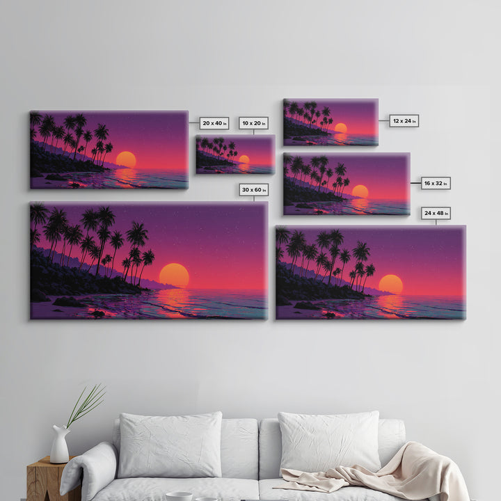 Vivid Tropical Sunset Over Ocean With Palm Trees Silhouette Canvas Print Large Wall Art For Living Room Decor And Coastal Home