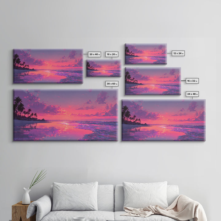 Peaceful Pink Sunset At Tropical Beach Ocean Landscape Wall Art Framed Canvas Print Coastal Home Decor