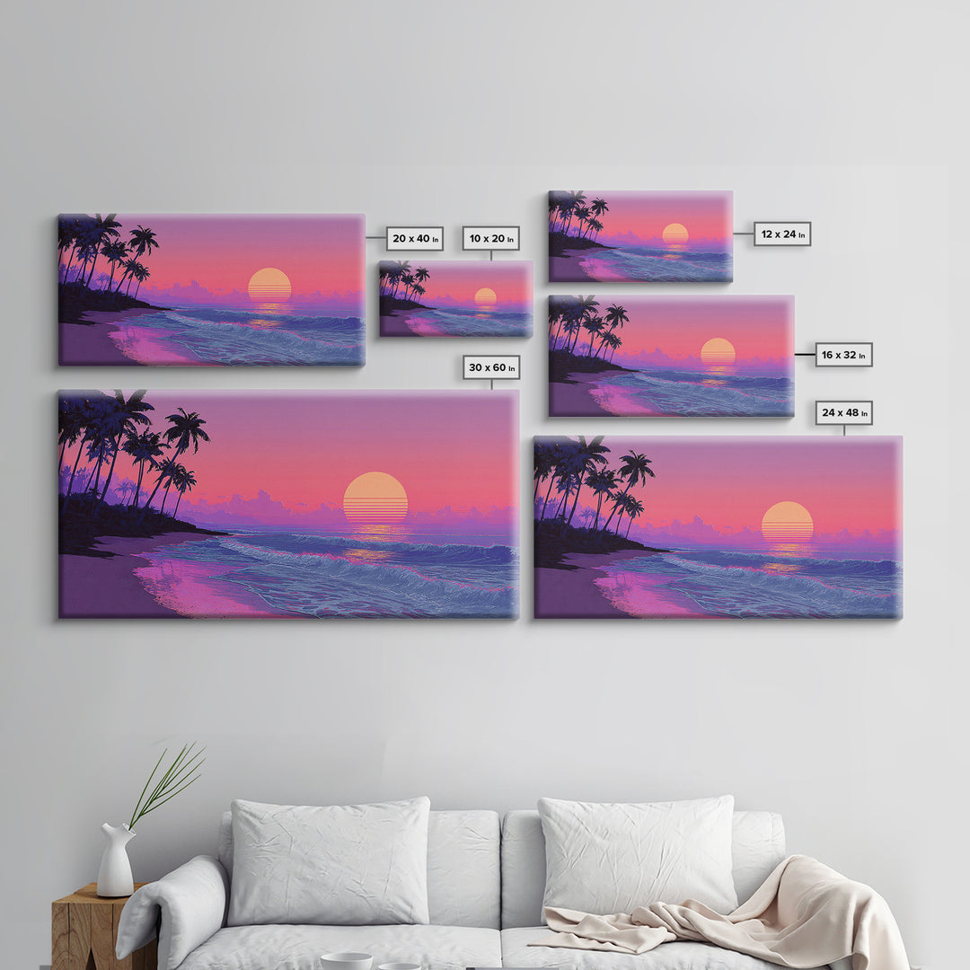 Bright Sunset Seaside Beach Landscape Digital Painting Large Wall Art For Living Room Decor Canvas Print