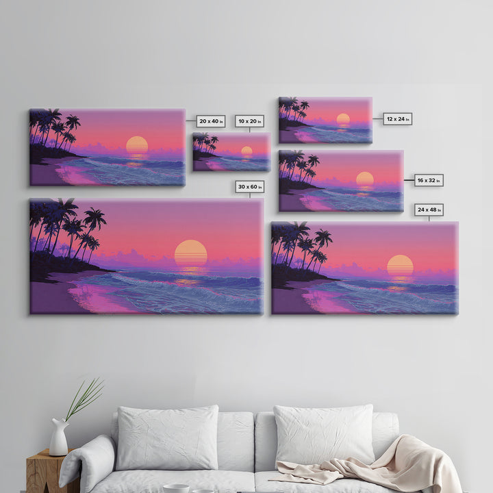 Bright Sunset Seaside Beach Landscape Digital Painting Large Wall Art For Living Room Decor Canvas Print