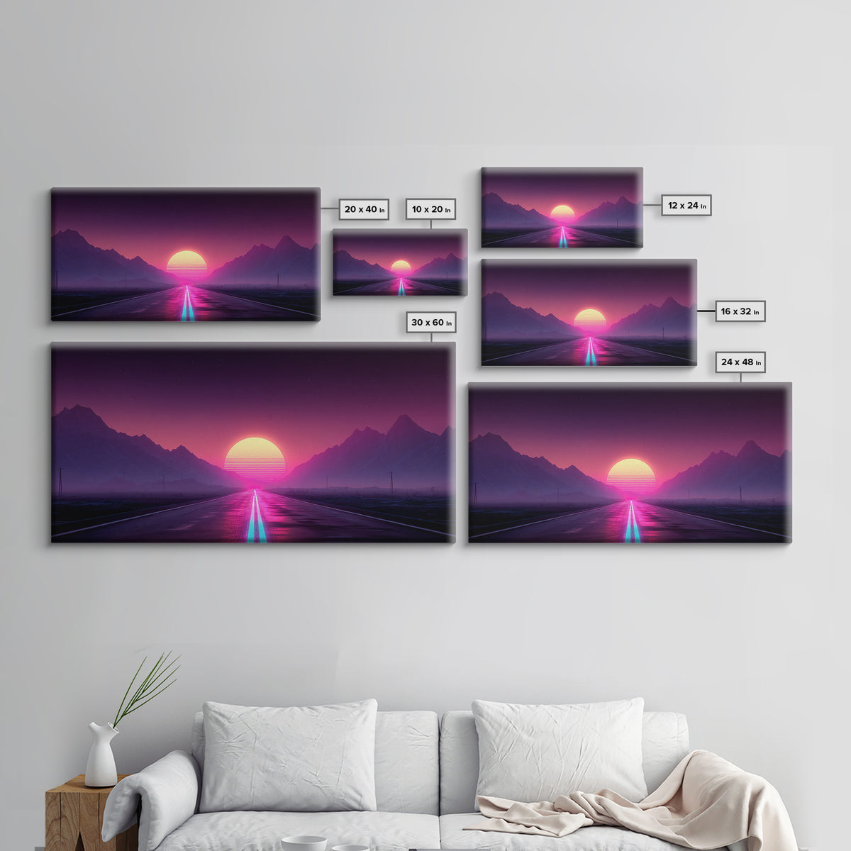 Surreal Sunset Road Landscape Featuring Mountains And Vibrant Sky Framed Canvas Print Modern Wall Art For Living Room