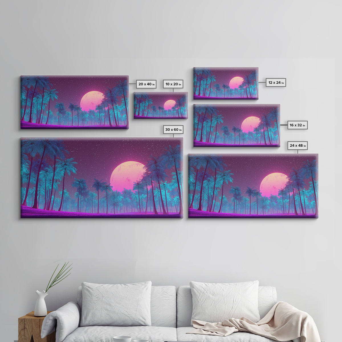 Pink Moon Fantasy Landscape Digital Art Modern Wall Art Canvas Print Ethereal Bedroom Decor Home Gift