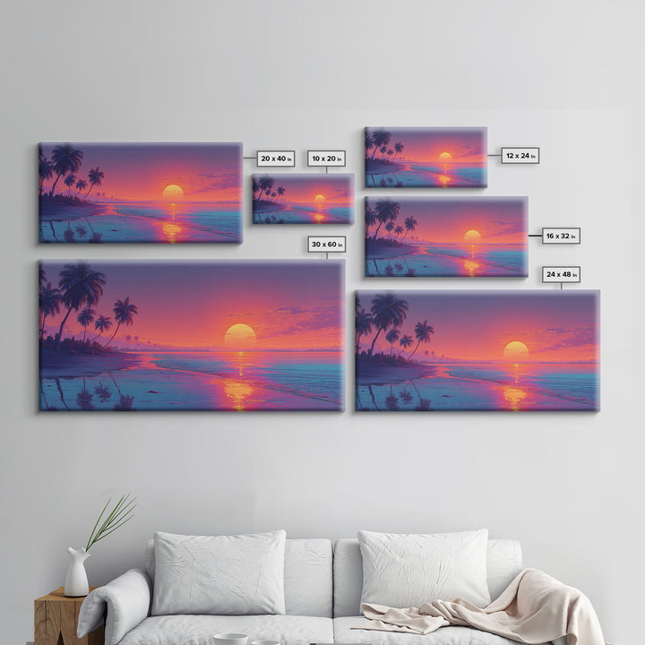 Serene Sunset Tropical Beach Landscape Digital Painting Large Wall Art For Living Room Framed Canvas