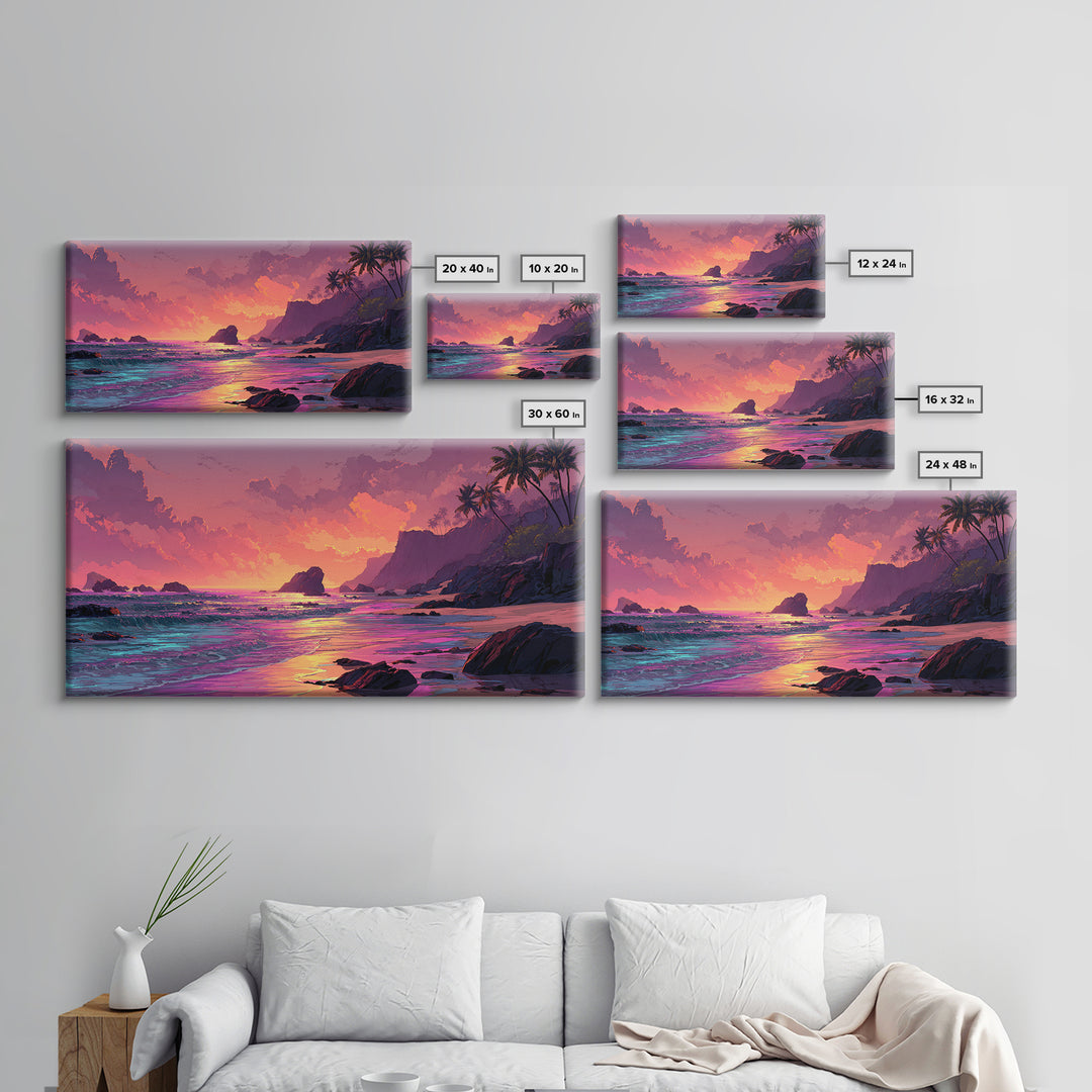 Colorful Sunset Coastal Landscape Canvas Print Vibrant Seascape Wall Art Modern Beach Home Decor