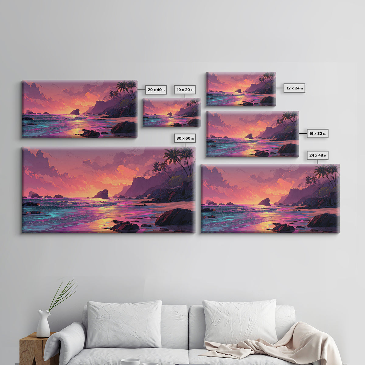Colorful Sunset Coastal Landscape Canvas Print Vibrant Seascape Wall Art Modern Beach Home Decor