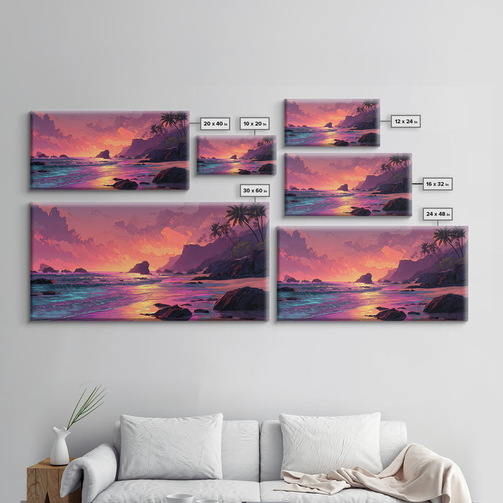 Colorful Sunset Coastal Landscape Canvas Print Vibrant Seascape Wall Art Modern Beach Home Decor
