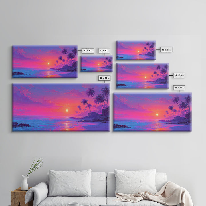 Tropical Sunset Beach With Palm Trees And Calm Ocean Waves Canvas Print Large Wall Art For Bedroom Coastal Home Decor Prints