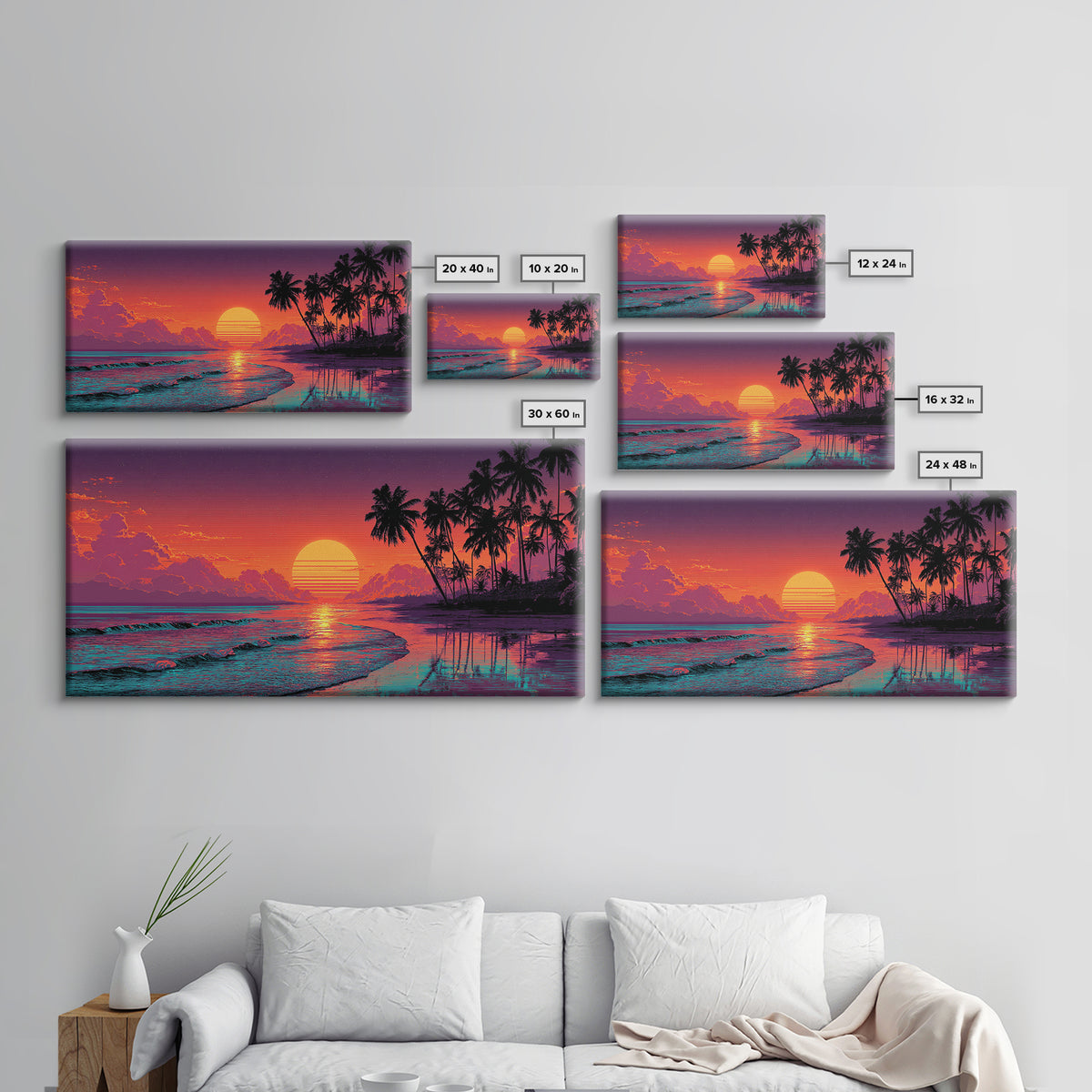 Sunset Tropical Beach Scene With Palm Trees And Calming Ocean Waves Aesthetic Wall Art For Coastal Home Decor