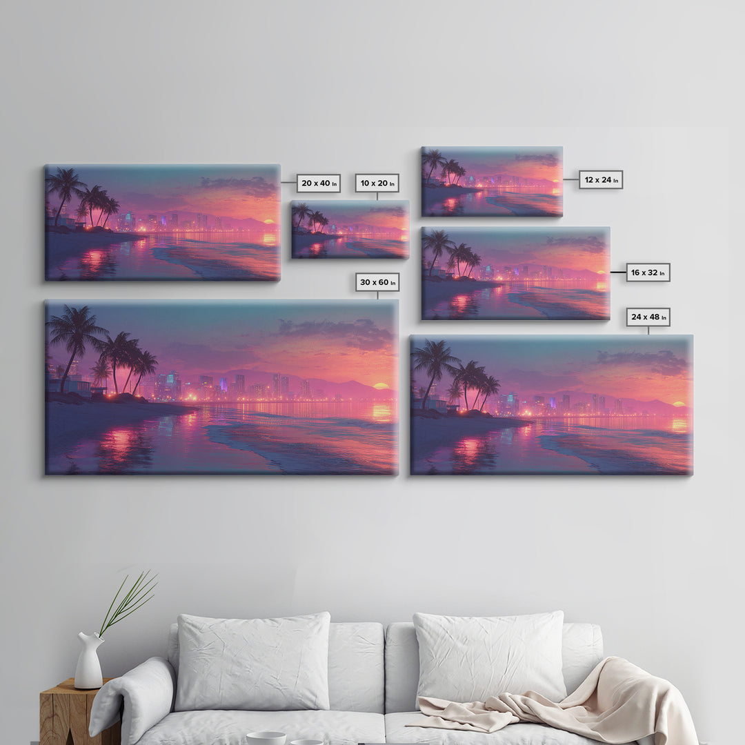 Beautiful Tropical Sunset Over Water With Palm Trees Vibrant Landscape Painting Wall Art Canvas Print