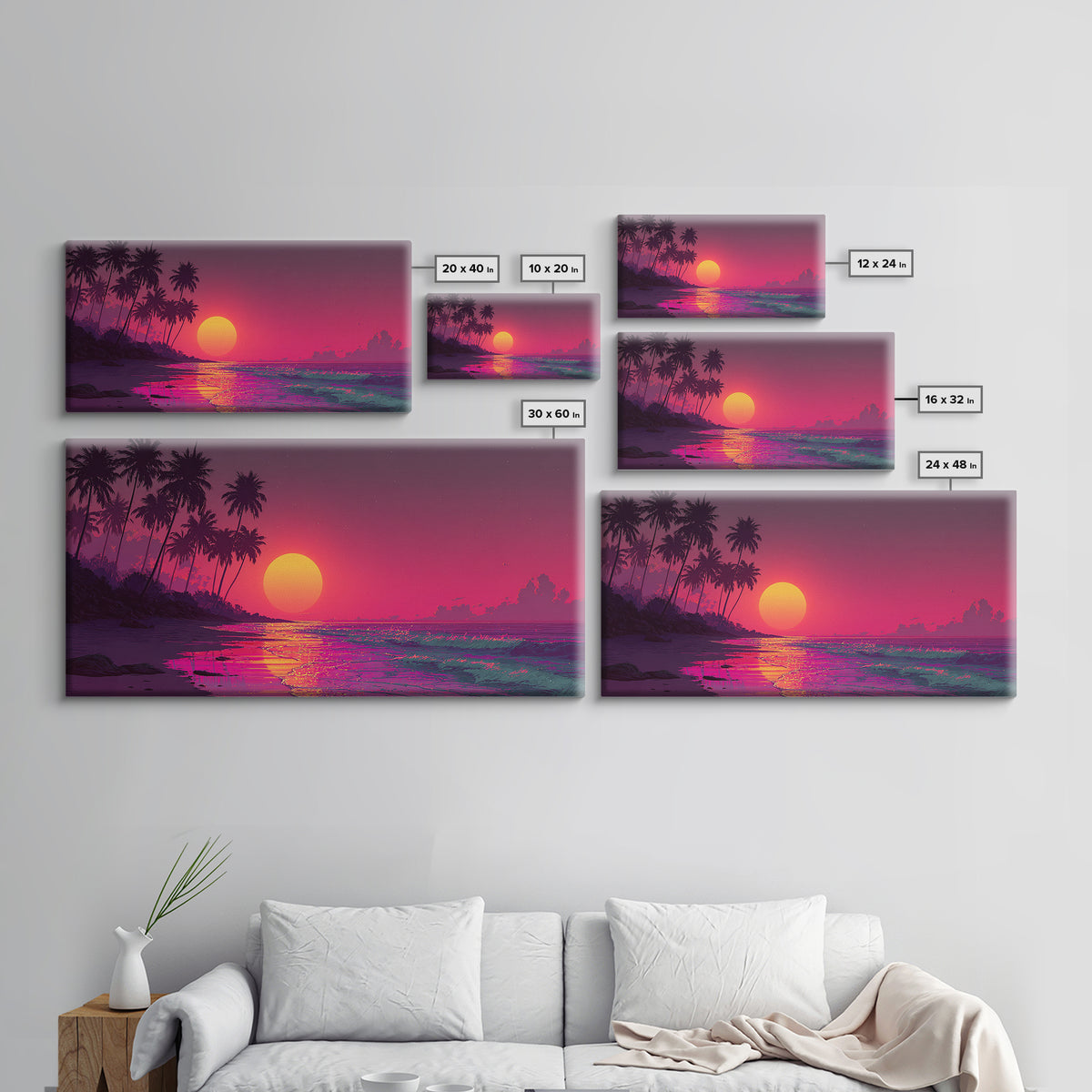 Vibrant Tropical Sunset Over Ocean With Palm Trees Canvas Print Coastal Wall Art Large Contemporary Wall Art For Beach House