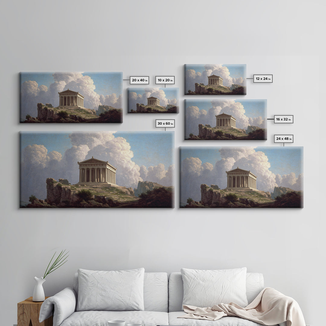 Ancient Greek Temple Landscape Wall Art, Classical Architecture Canvas Print, European Fine Art, Office Decor Gift For Him