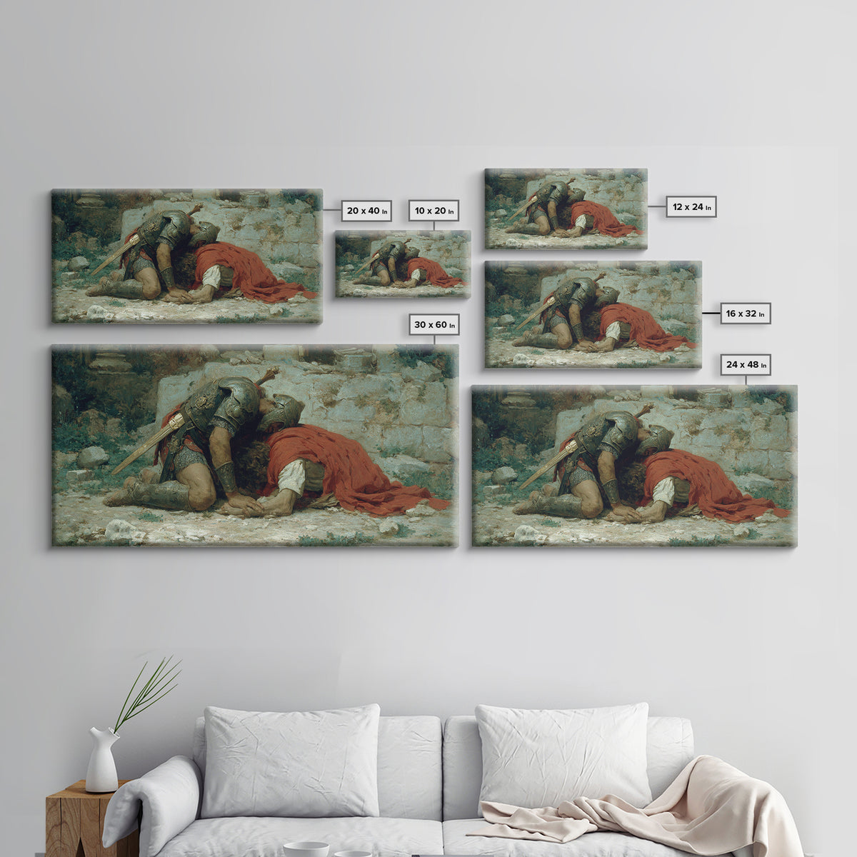 Fallen Knight Mourning In Ruins Wall Art, Medieval Tragedy Canvas Print, Historical Warrior Decor For Living Room And Office