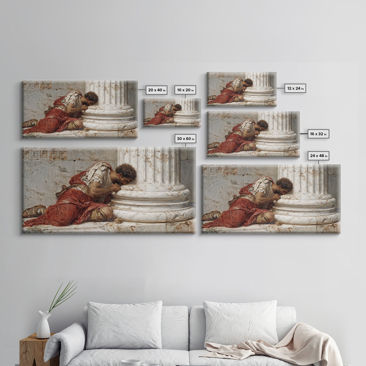Wounded Roman By Marble Column Framed Canvas Print, Classical History Wall Art, Dark Academia Decor, Ancient Rome Artwork