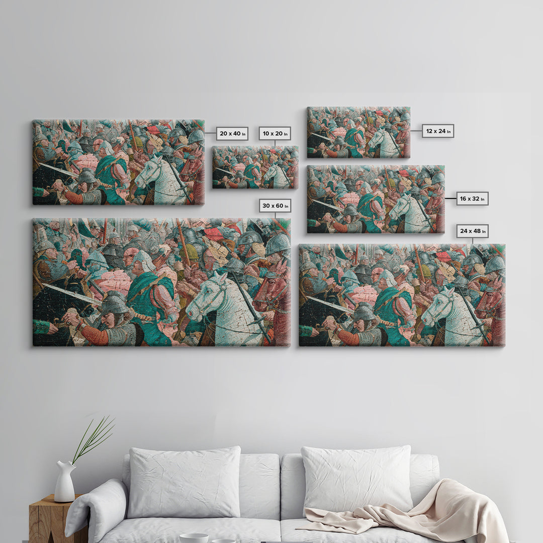 Medieval Cavalry Battle Scene Wall Art, Historical Canvas Print, Maximalist Gallery Decor, Masculine Gift For Him, Living Room Decor