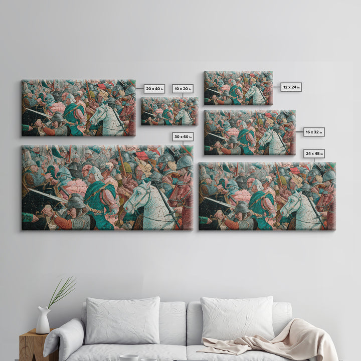 Medieval Cavalry Battle Scene Wall Art, Historical Canvas Print, Maximalist Gallery Decor, Masculine Gift For Him, Living Room Decor