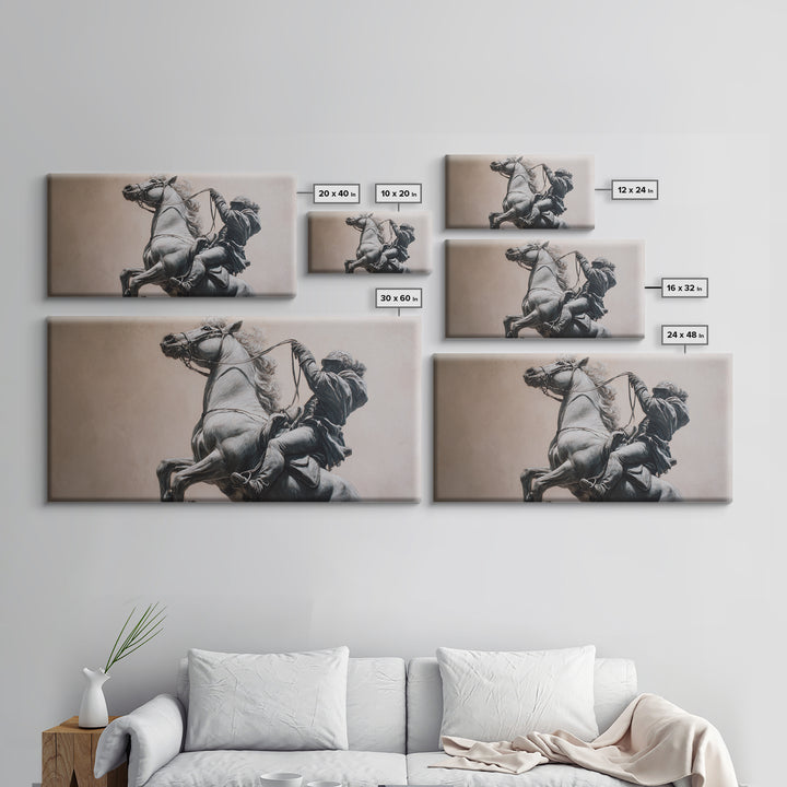 Rearing Horse And Rider Wall Art, Black And White Equestrian Print, Western Warrior Decor, Masculine Office Gift For Him