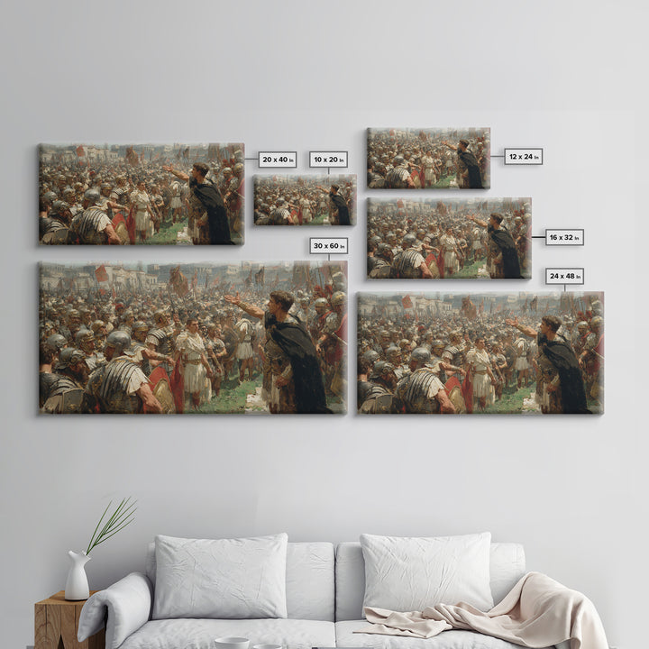 Roman General Addressing Army Framed Canvas Print, Ancient Rome Wall Art, Historical Living Room Decor, Statement Gift For Him