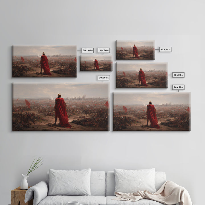 Roman General Over Epic Battlefield Framed Canvas Print, Ancient War Landscape Wall Art, Historical Decor For Living Room