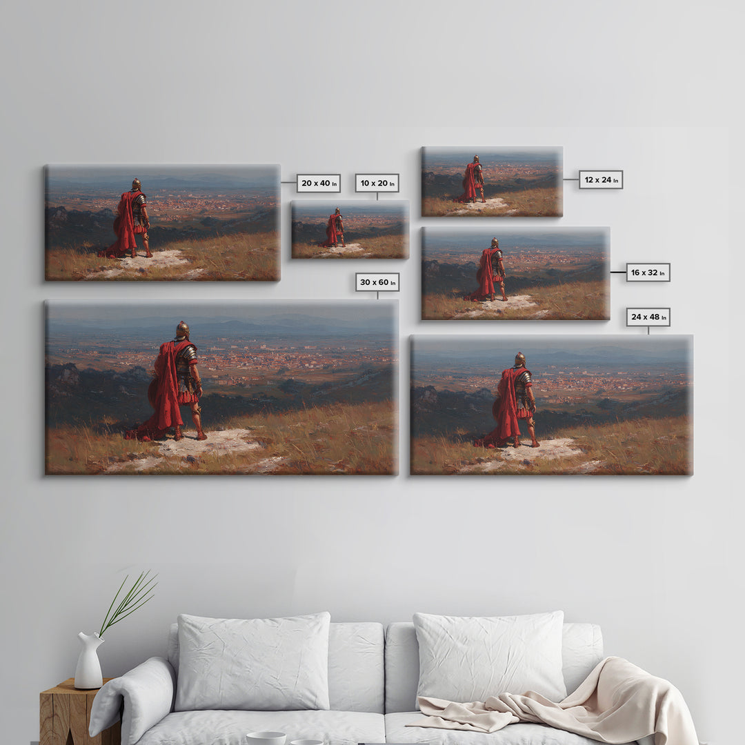 Roman General Over Ancient City Wall Art Historical Landscape Canvas Print, Legionary Warrior Decor For Office And Study
