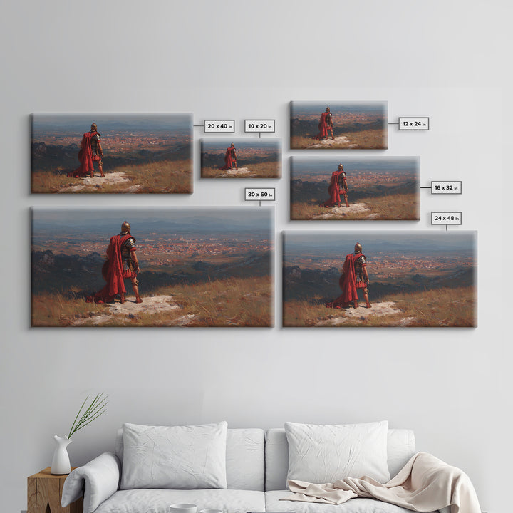 Roman General Over Ancient City Wall Art Historical Landscape Canvas Print, Legionary Warrior Decor For Office And Study