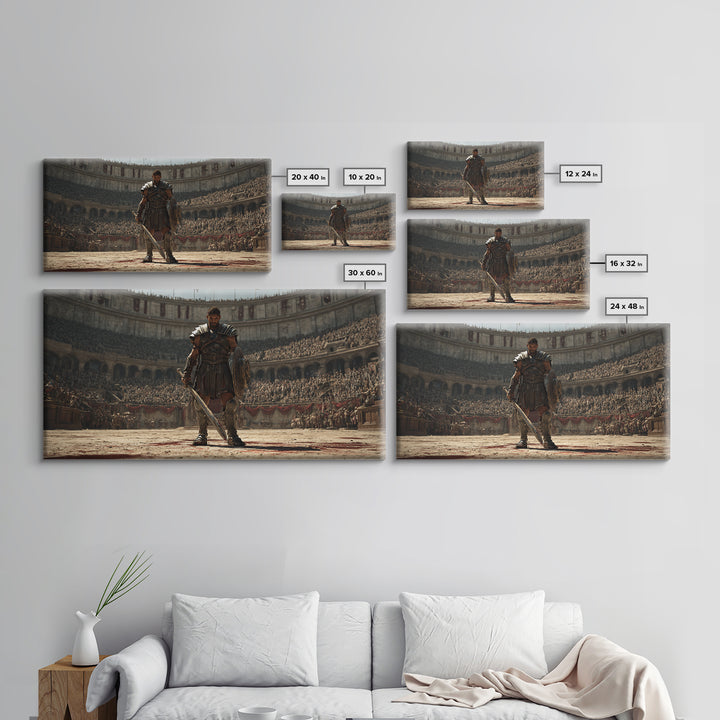 Majestic Gladiator In Arena With Sword And Shield Large Wall Art Framed Canvas Print For Man Cave Decor And Historical Art Prints