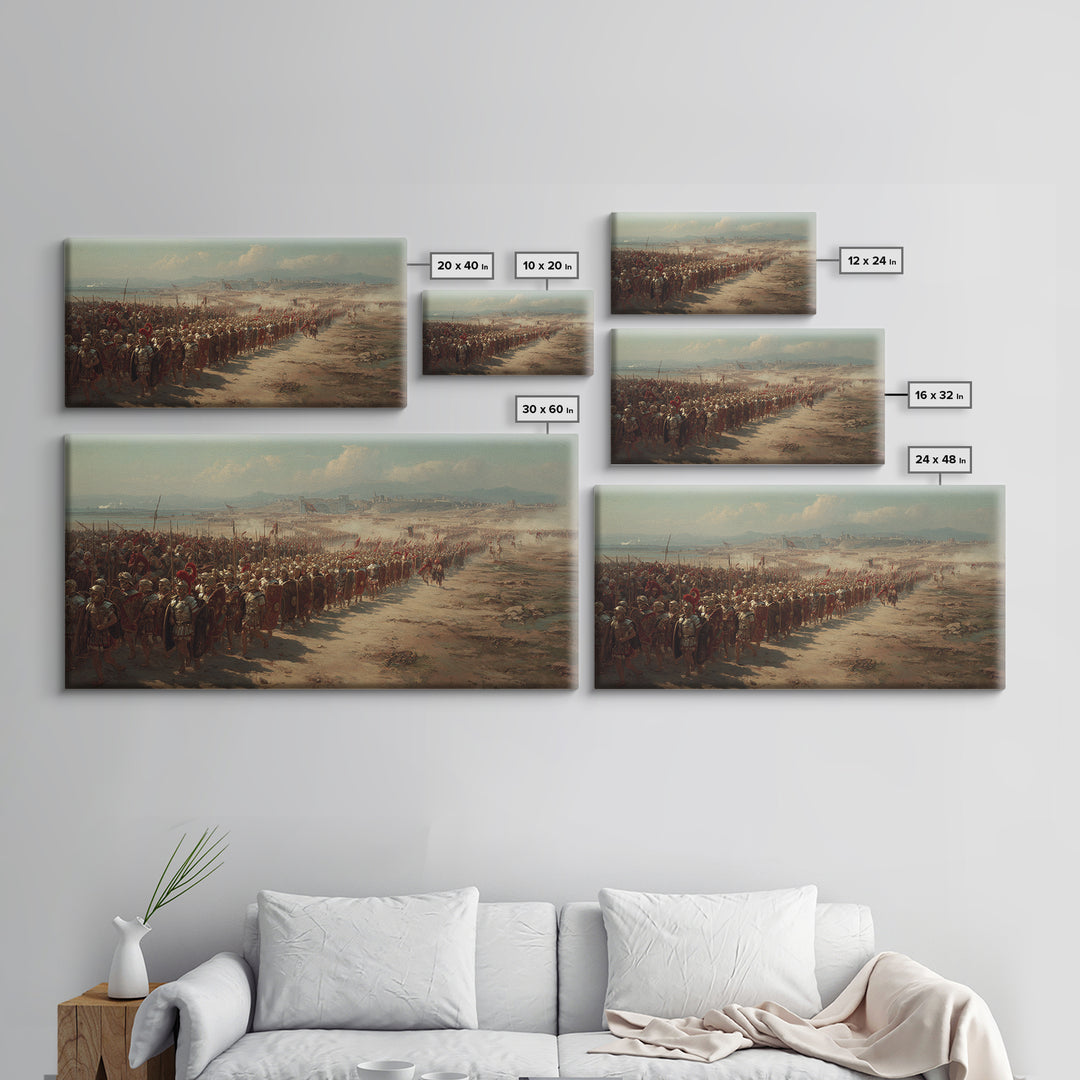 Ancient Legion Marching To Coastal City Wall Art, Historical Battle Framed Canvas Print For Office Decor And Living Room
