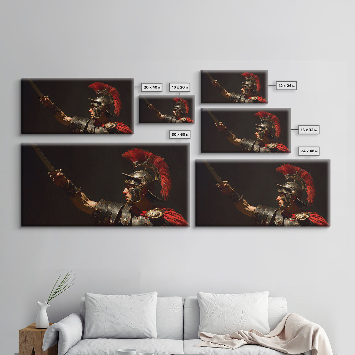 Roman Centurion Raising Sword Framed Canvas Print, Ancient Warrior Wall Art, Dark Academia Decor, Gift For Him, Masculine Office Decor