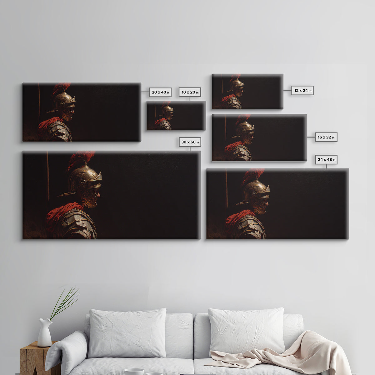 Roman Legion Helmet In Dramatic Shadow Wall Art, Classical Warrior Canvas, Dark Academia Decor, Masculine Office Art Print
