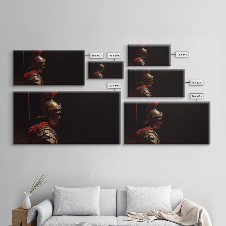 Roman Legion Helmet In Dramatic Shadow Wall Art, Classical Warrior Canvas, Dark Academia Decor, Masculine Office Art Print