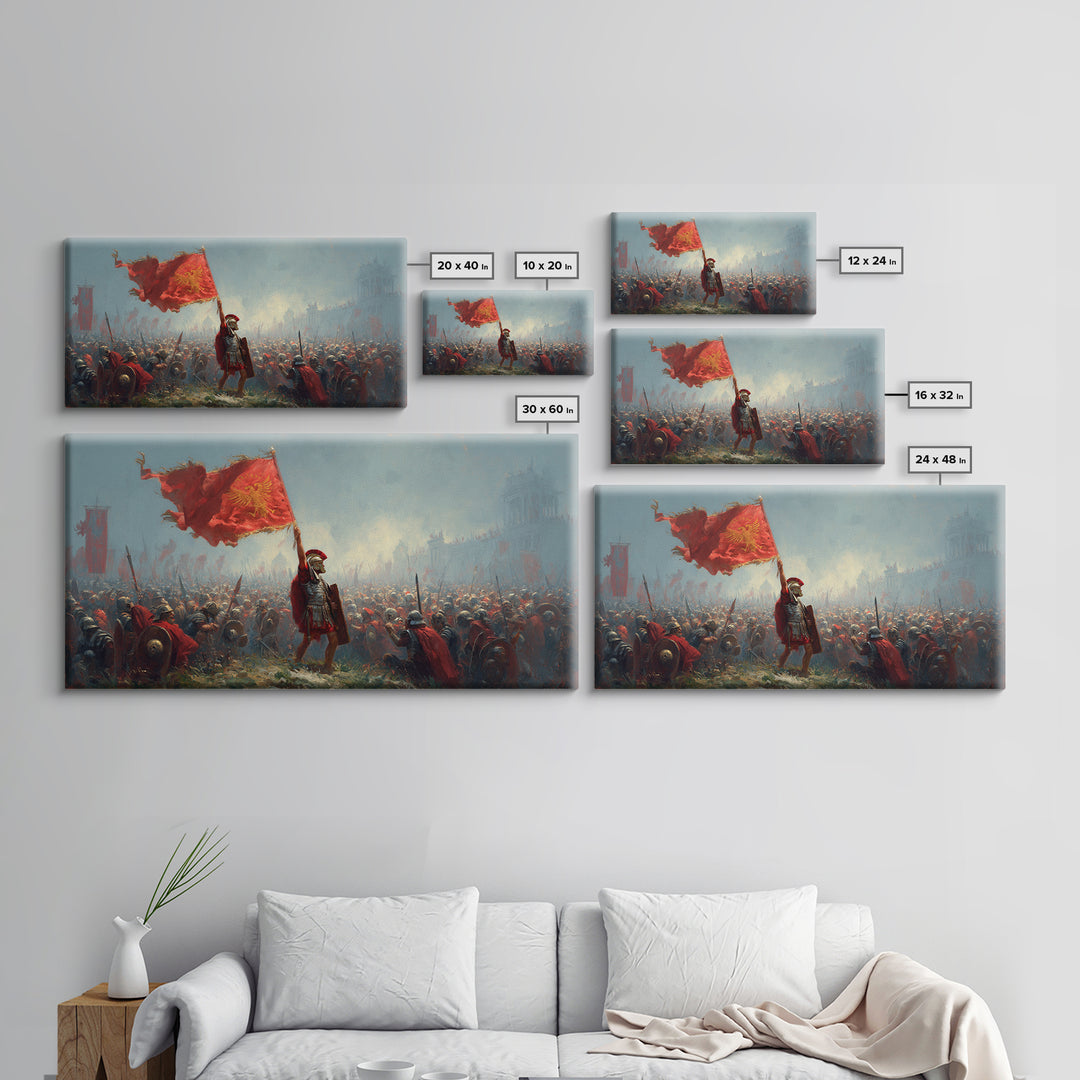 Roman Standard Bearer Battle Wall Art, Ancient Warrior Canvas Decor, Historical Painting, Large Living Room Art Print Gift For Him