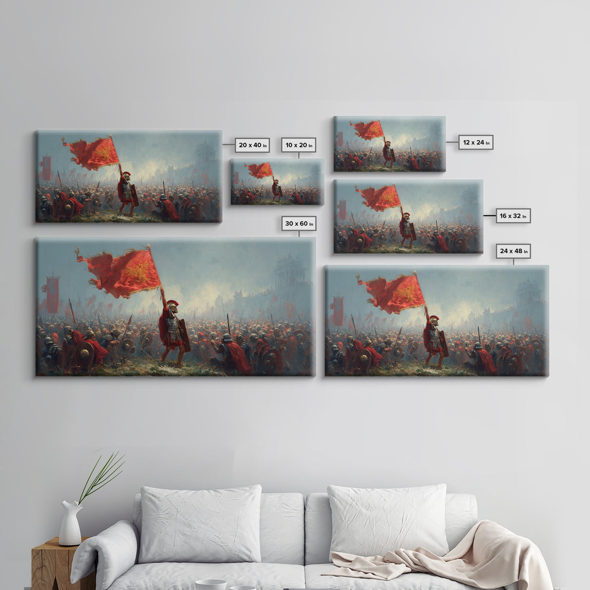 Roman Standard Bearer Battle Wall Art, Ancient Warrior Canvas Decor, Historical Painting, Large Living Room Art Print Gift For Him