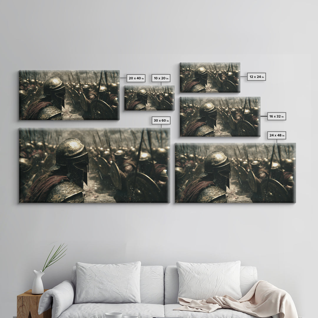 Epic Realistic Ancient Spartan Warrior Battle Scene Oil Painting Canvas Print Large Wall Art For Man Cave And Masculine Home Decor